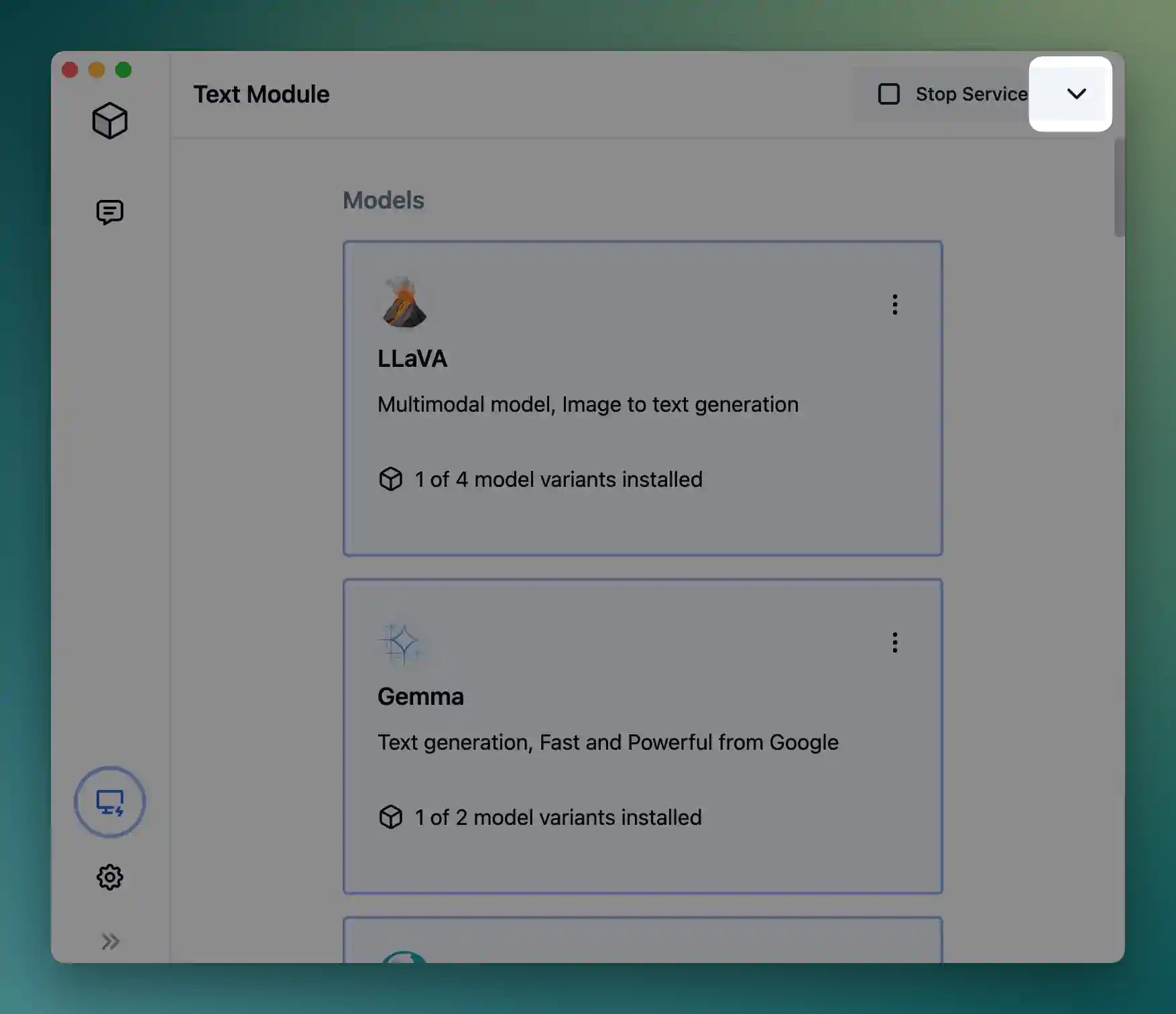 Text Module's action menu button