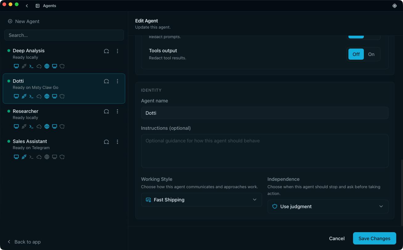 Agent profile preview