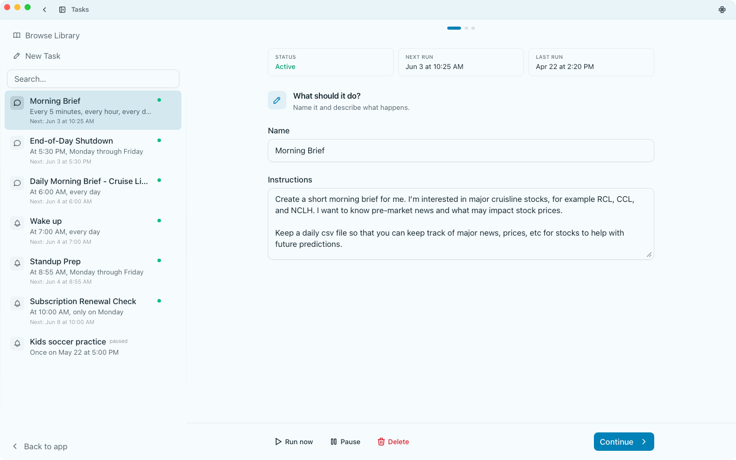 Tasks and shortcuts preview
