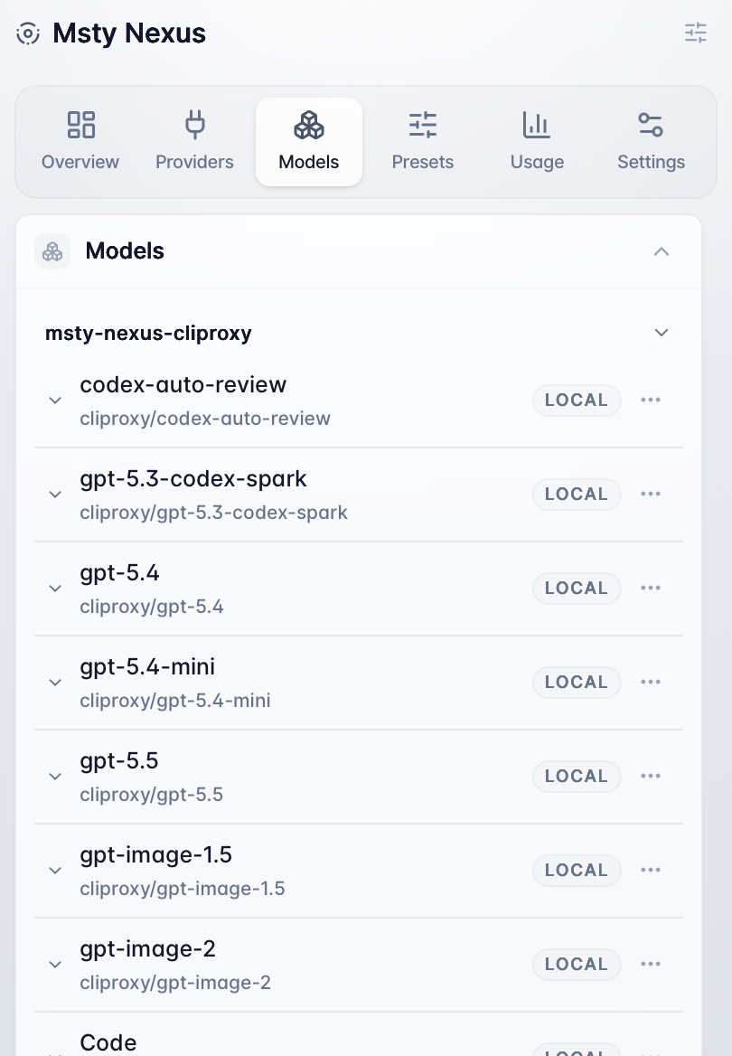 Msty Nexus models screenshot